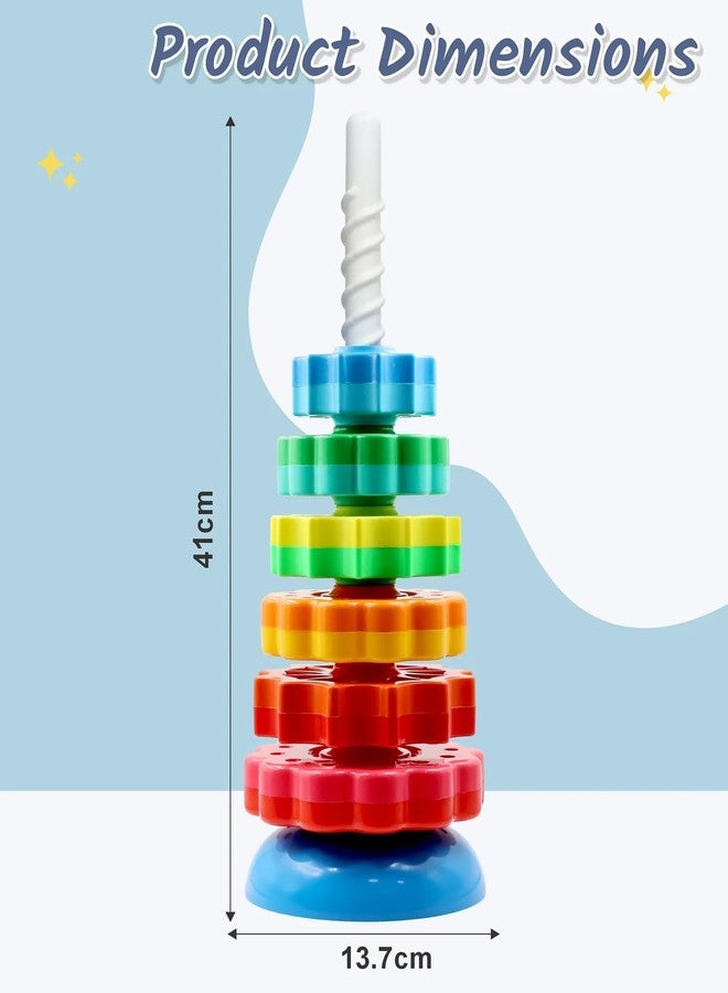 YUIOP - Spinning Tower for Kids - 1 Stand, 1 Base & 6 Colorful Rings - Unbreakable - Image 3